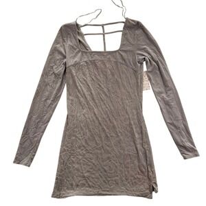Free People Silver Burnout Velvet Mini Dress Strappy Back Long Sleeve XS NEW